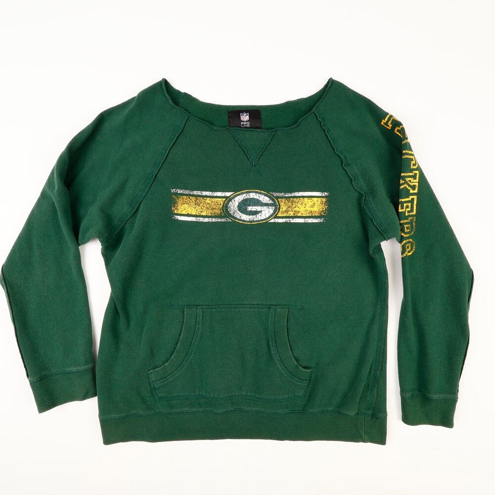 NFL Pro Line Green Bay Packers Womens XL Wide Scoop Neck Sweatshirt Front Pocket